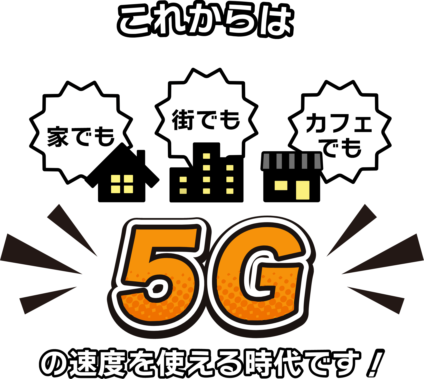 これからは家でも街でもカフェでも5Gの速度を使える時代です！
